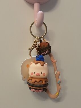 Cute Pink Pig Dessert Keychain